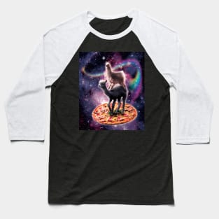 Rainbow Space Llama On Alpaca Riding Pizza Baseball T-Shirt